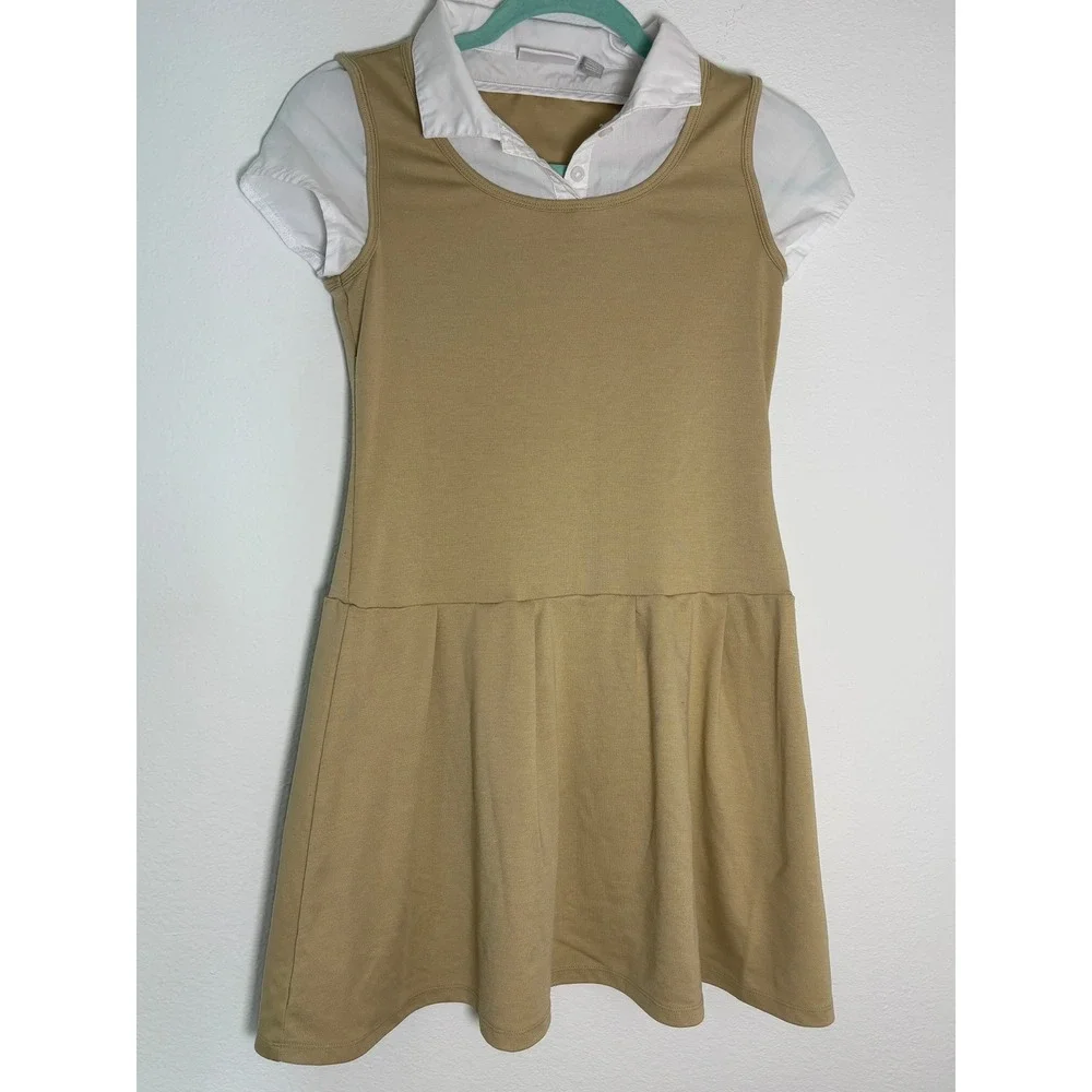 The Childrens Place Girls Khaki School Uniform Jumper Dress Size‎ 14 XL 2-in-1